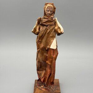 Vintage Mexican Paper Mache Woman In Rebozo, 12 Inch Folk Art Statue Handmade